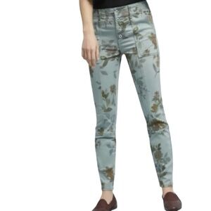ANTHROPOLOGIE Jefferson Slim Green Floral Utility Pants 27